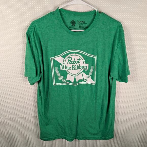 Pabst Blue Ribbon Green Logo T-Shirt Large Beer Graphic Tee Licensed Brew City - Picture 1 of 5